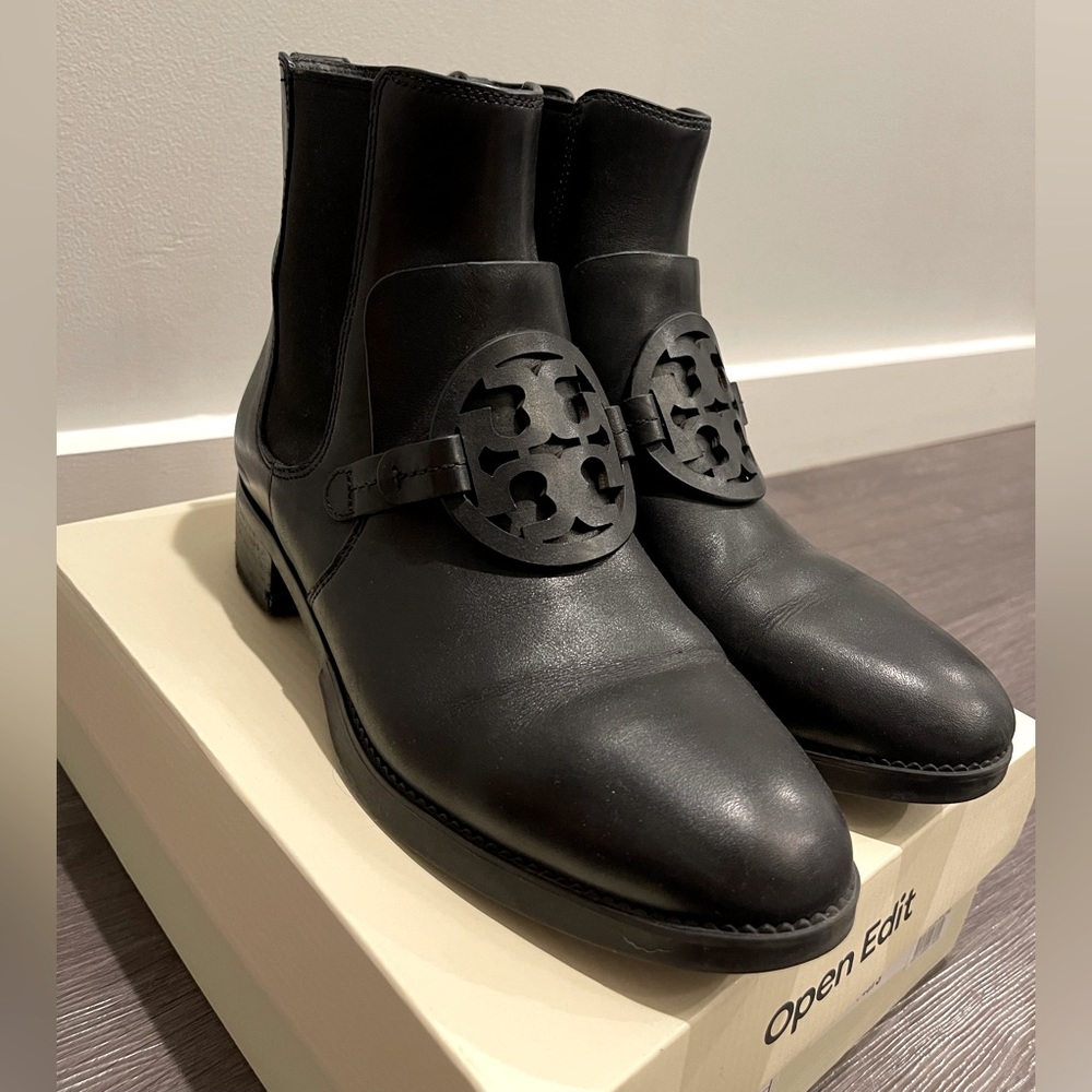 Tory Burch Combat Boots with Logo in Black